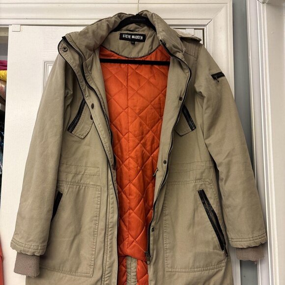 STEVE MADDEN Small Coat Khaki Beige Removable Hood Full Zip Warm EUC. Barn - Picture 1 of 12